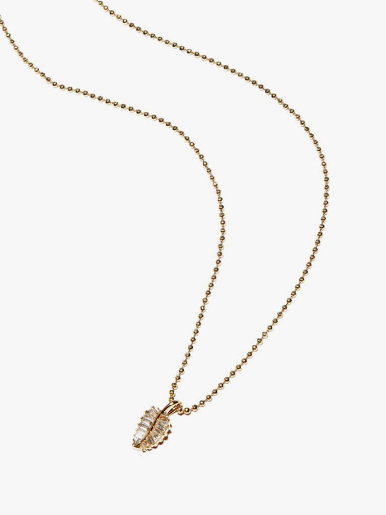 18k Yellow Gold Small Palm Leaf Diamond Necklace