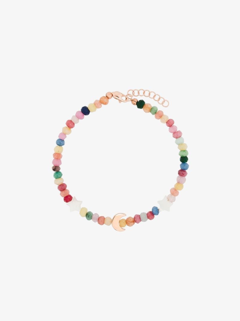 14k Rose Gold Moon Star Pearl Beaded Bracelet