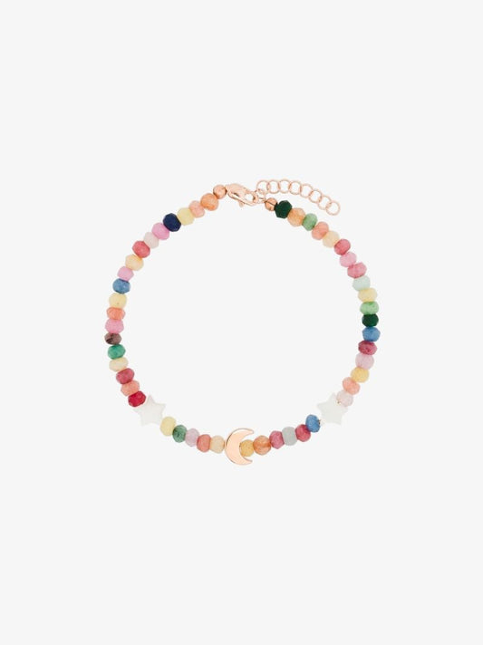 14k Rose Gold Moon Star Pearl Beaded Bracelet