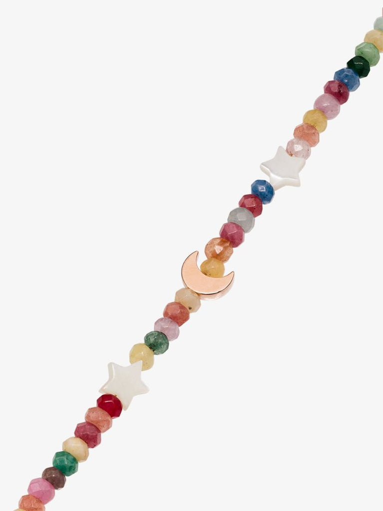 14k Rose Gold Moon Star Pearl Beaded Bracelet