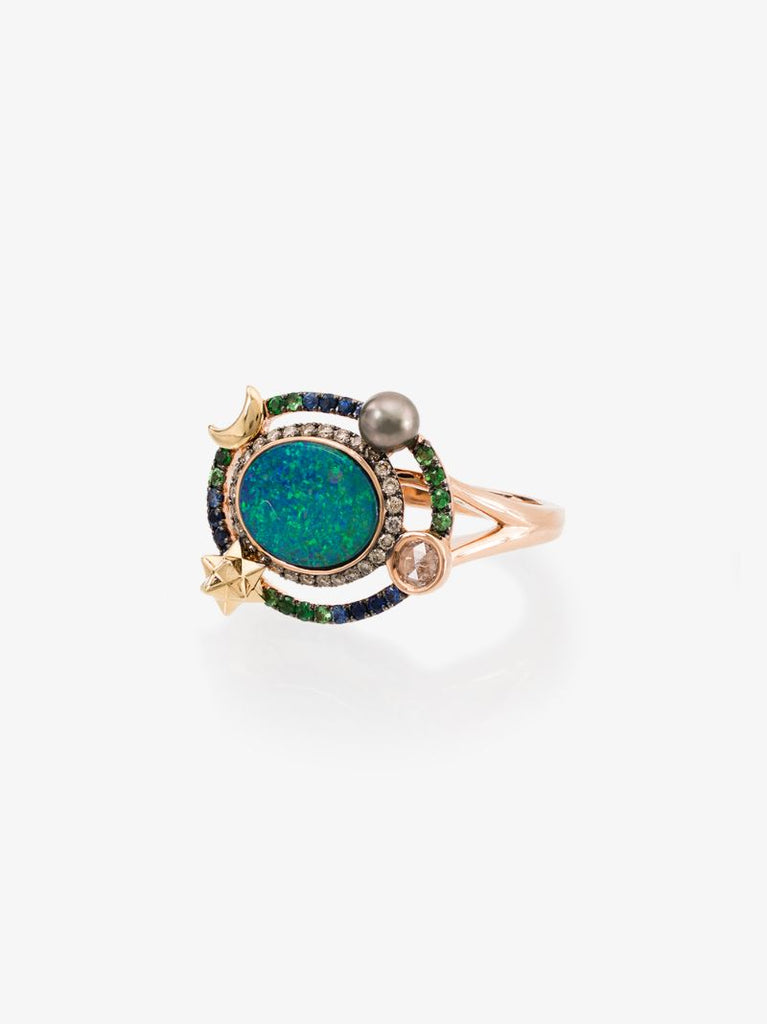 18k Rose and Yellow Gold Galaxy Opal Diamond Ring