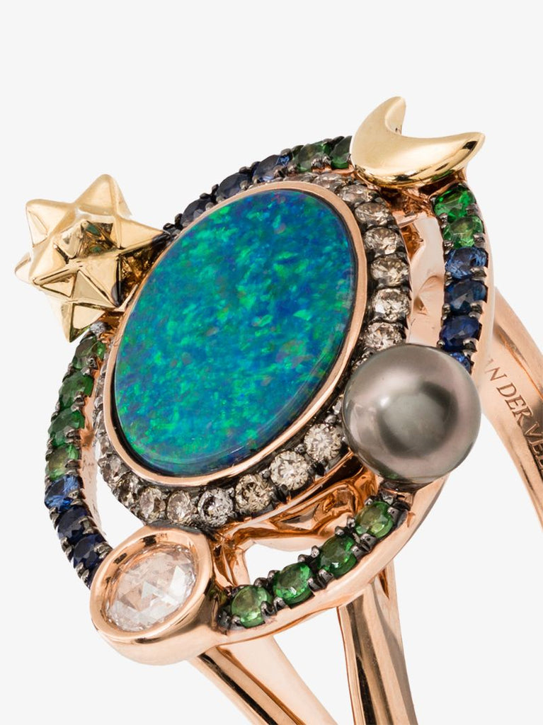 18k Rose and Yellow Gold Galaxy Opal Diamond Ring