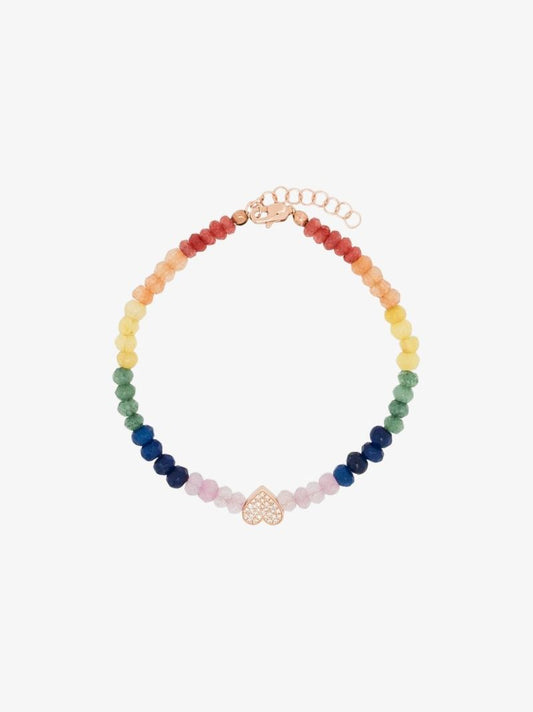 14k Rose Gold Heart Beaded Diamond Bracelet