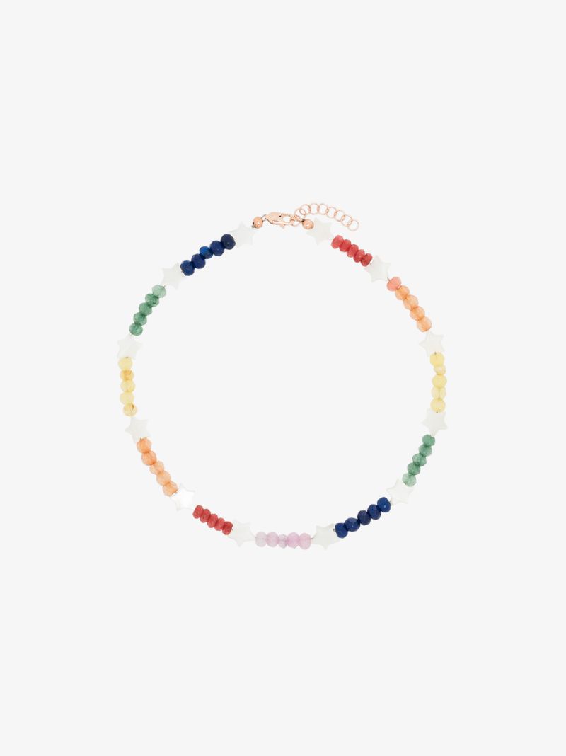14k Rose Gold Star Pearl Rainbow Jade Anklet