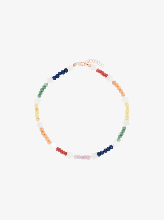 14k Rose Gold Star Pearl Rainbow Jade Anklet