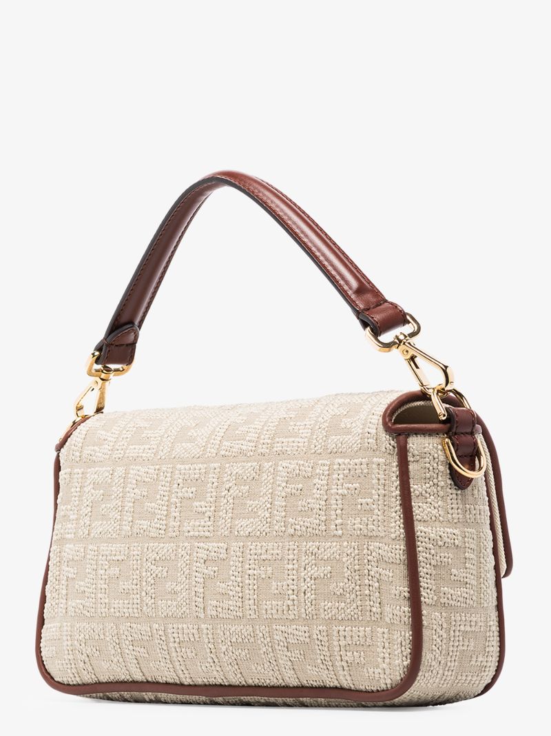Neutral Baguette Leather Canvas Bag