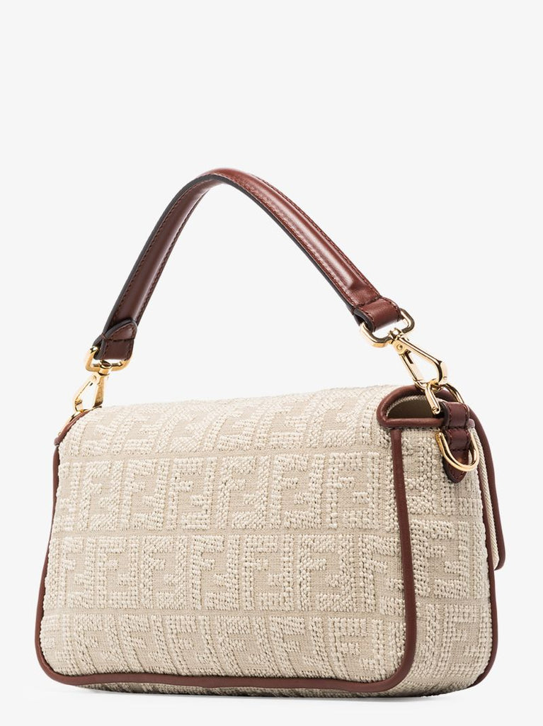 Neutral Baguette Leather Canvas Bag