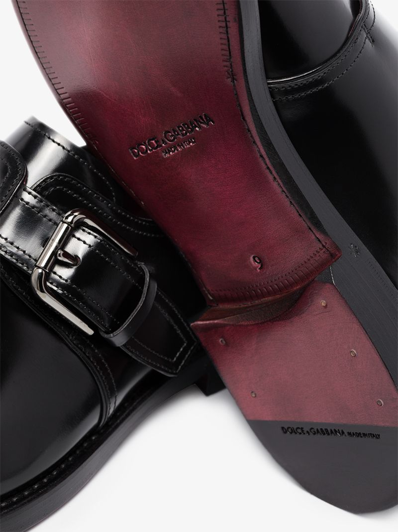 Black Buckled Leather Monk Shoes