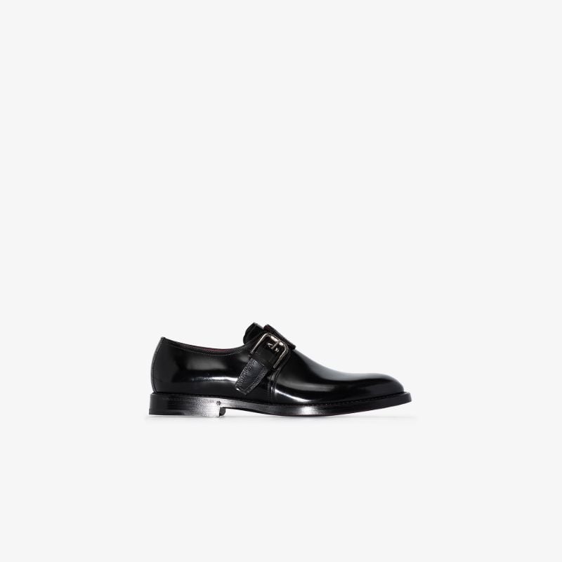 Black Buckled Leather Monk Shoes