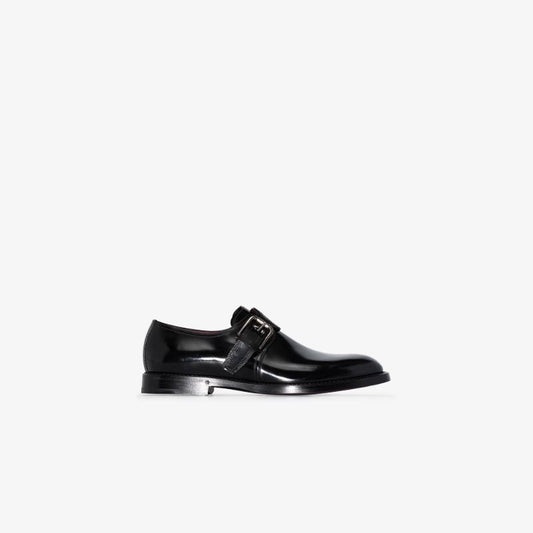 Black Buckled Leather Monk Shoes