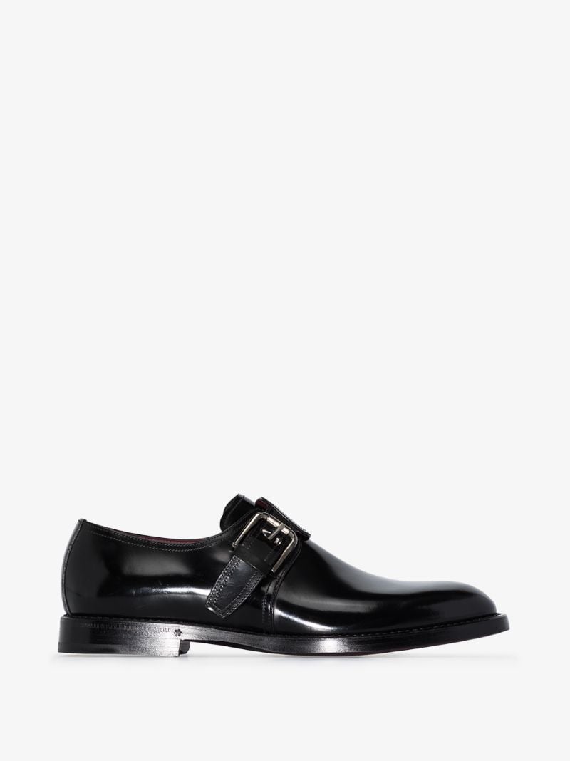 Black Buckled Leather Monk Shoes