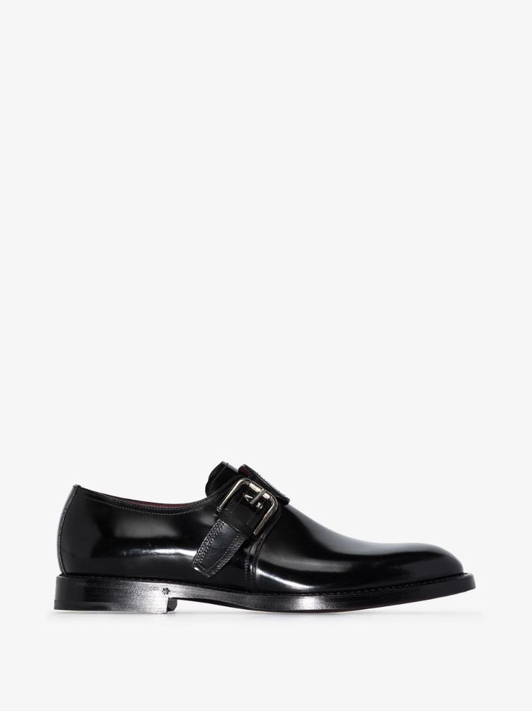 Black Buckled Leather Monk Shoes