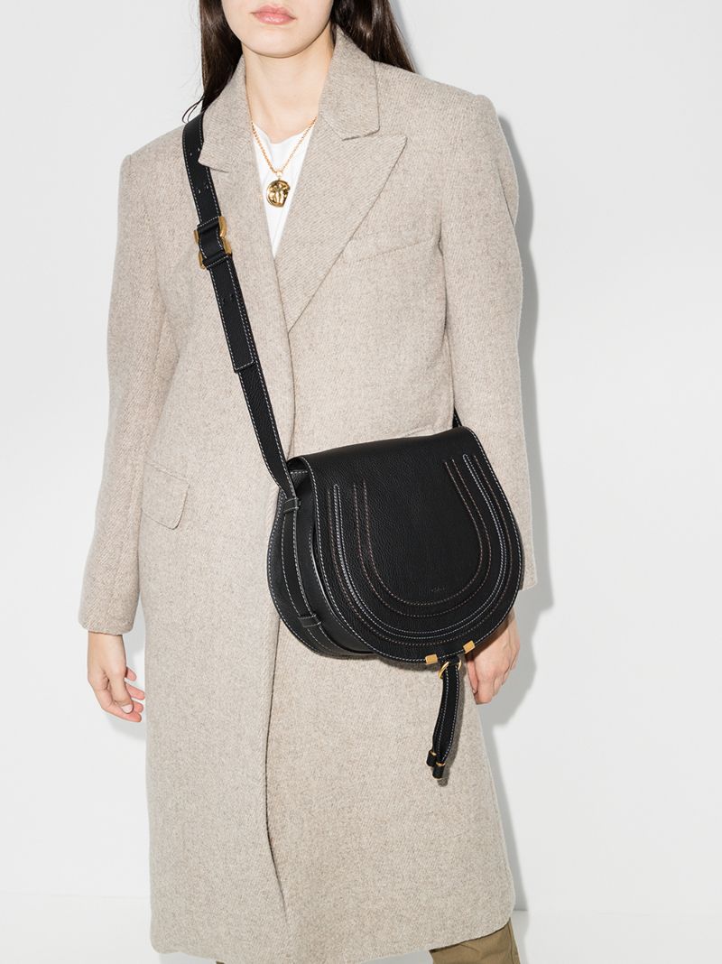 Black Marcie Leather Saddle Bag