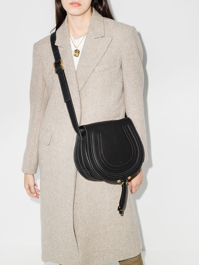 Black Marcie Leather Saddle Bag