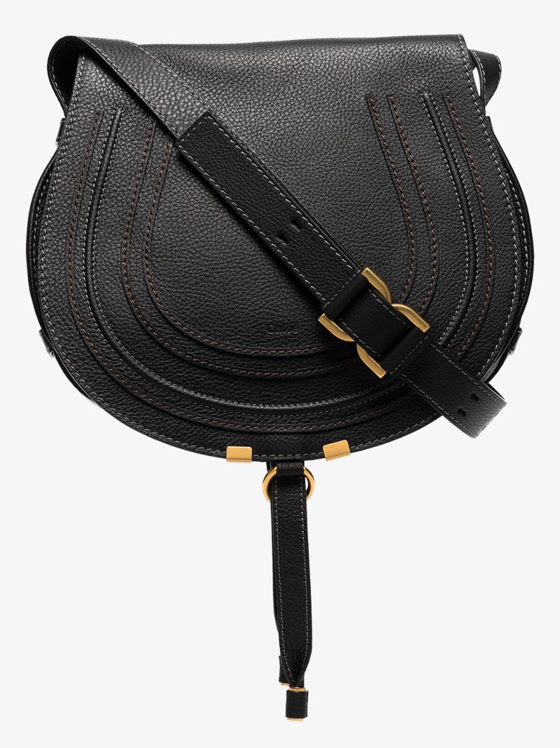 Black Marcie Leather Saddle Bag