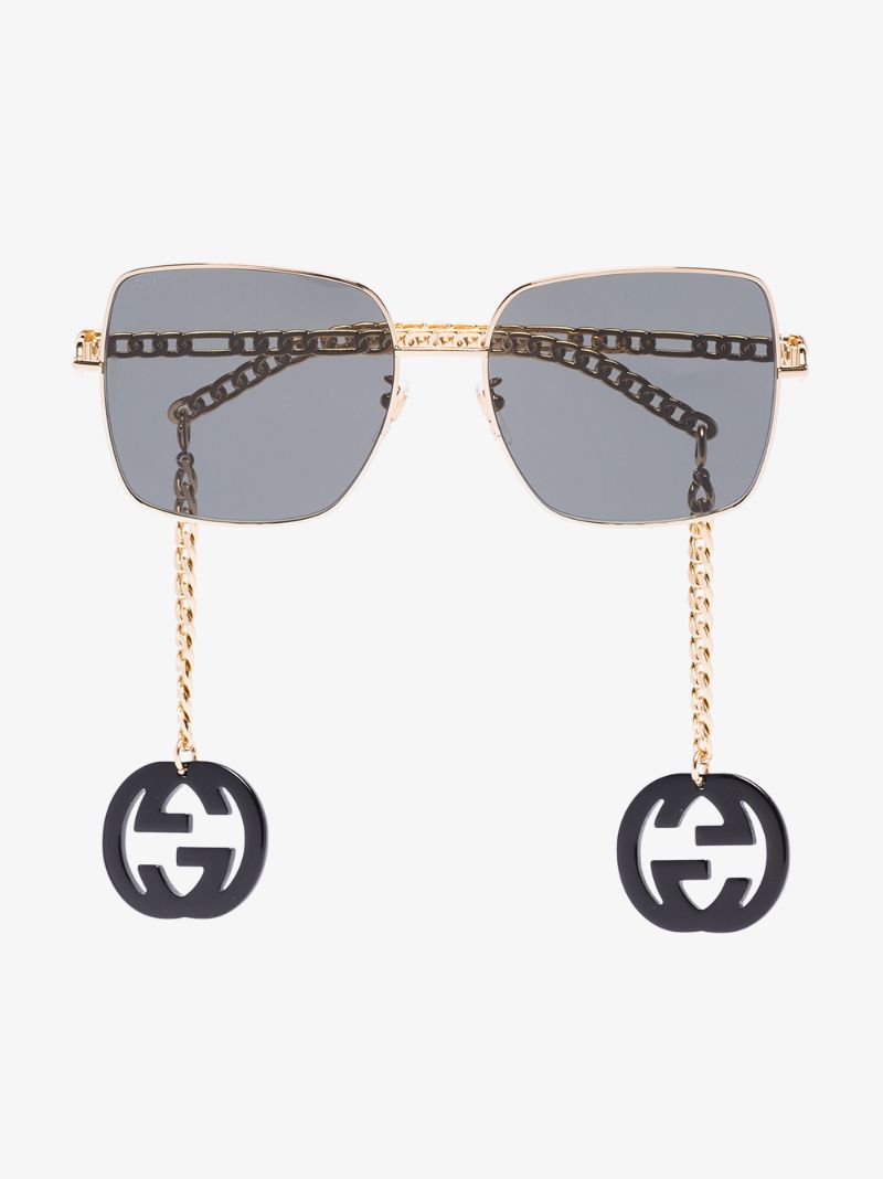 Gold Tone Gg Chain Sunglasses