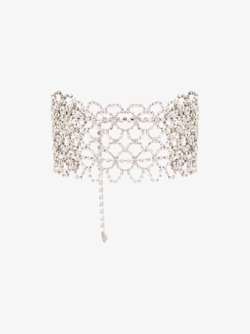 Silver Tone Crystal Lace Choker Necklace