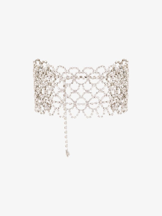 Silver Tone Crystal Lace Choker Necklace
