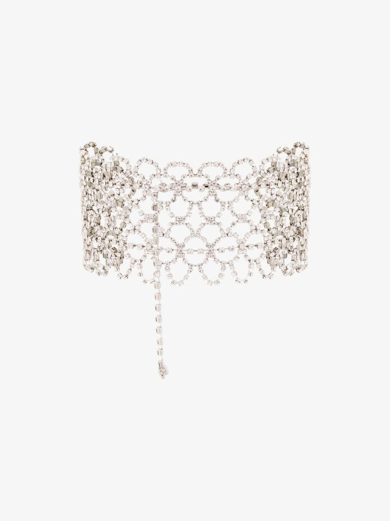 Silver Tone Crystal Lace Choker Necklace