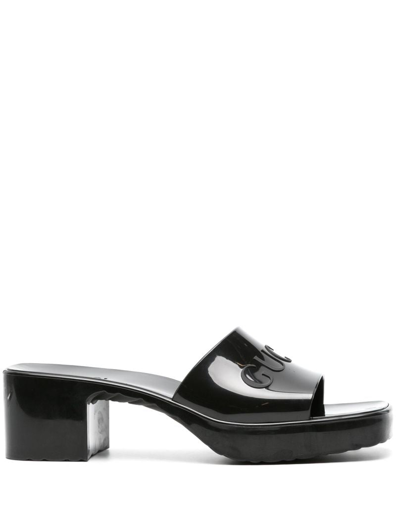 Black 60 Logo-embossed Rubber Mules