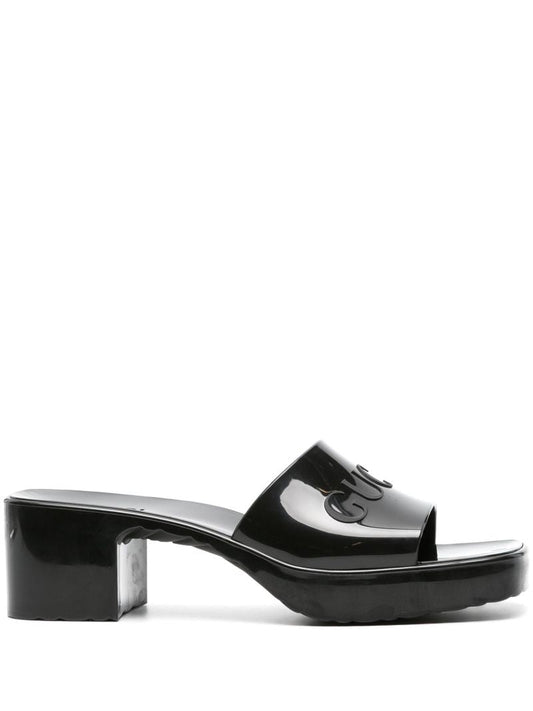 Black 60 Logo-embossed Rubber Mules