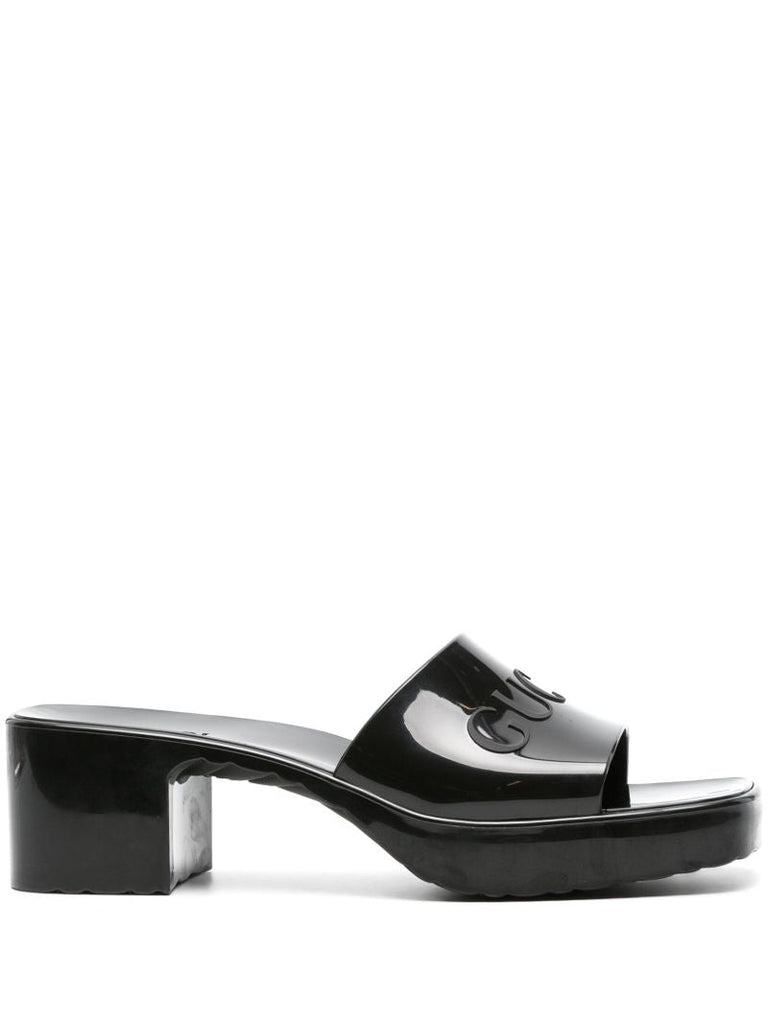 Black 60 Logo-embossed Rubber Mules