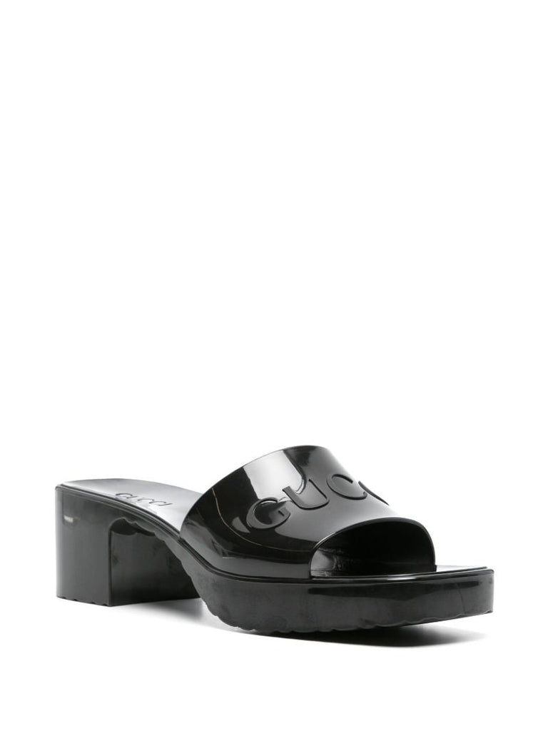 Black 60 Logo-embossed Rubber Mules