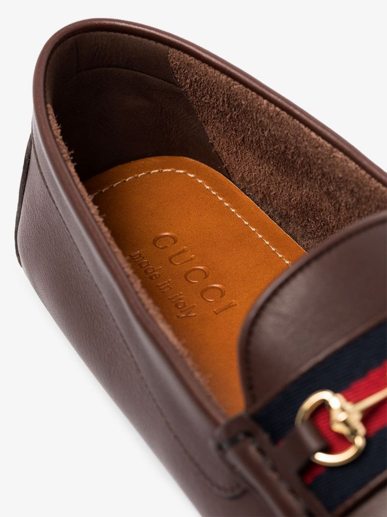 Brown Web Detail Leather Driving Loafers
