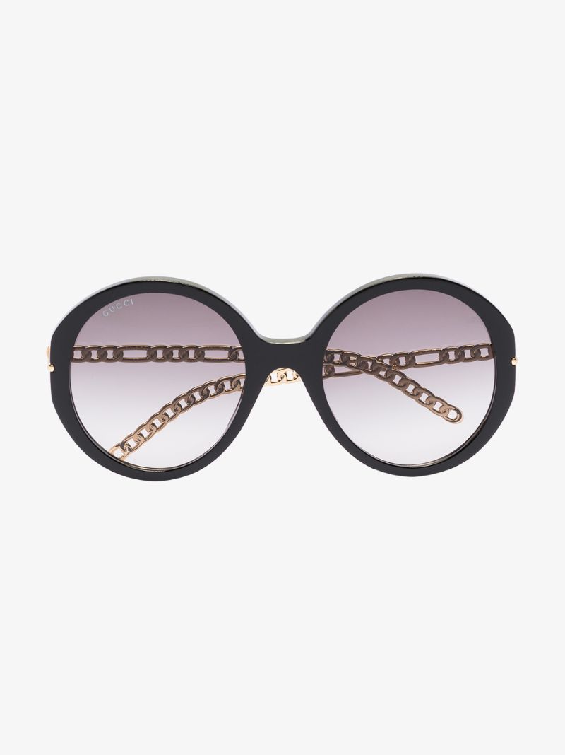 Black Logo Chain Round Sunglasses