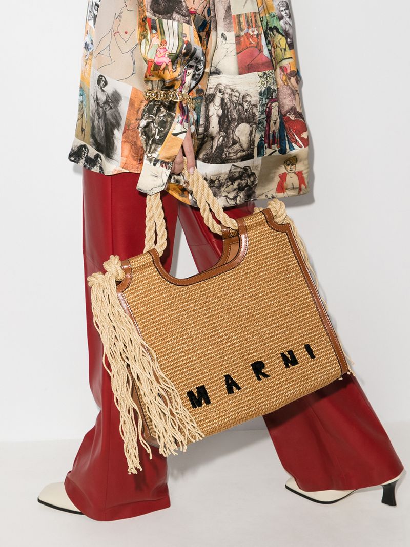 Brown North-south Raffia Tote Bag