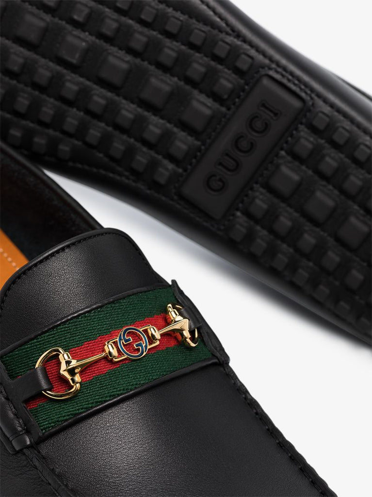 Black Web Detail Leather Driving Loafers