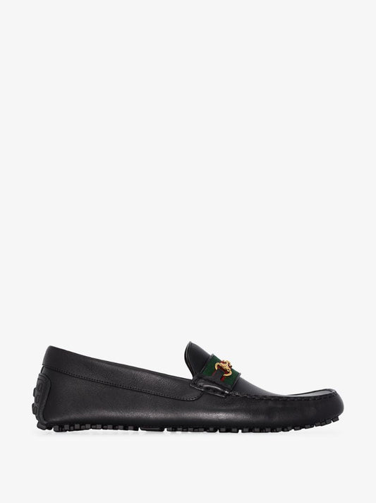 Black Web Detail Leather Driving Loafers
