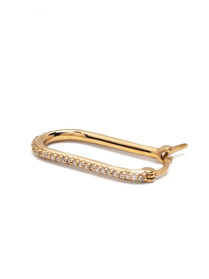 18k Yellow Gold Small Pave Fob Diamond Single Hoop Earring