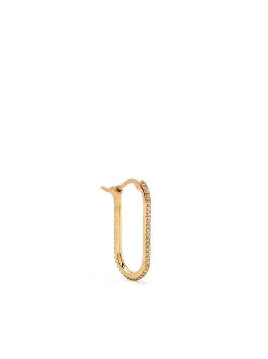 18k Yellow Gold Small Pave Fob Diamond Single Hoop Earring