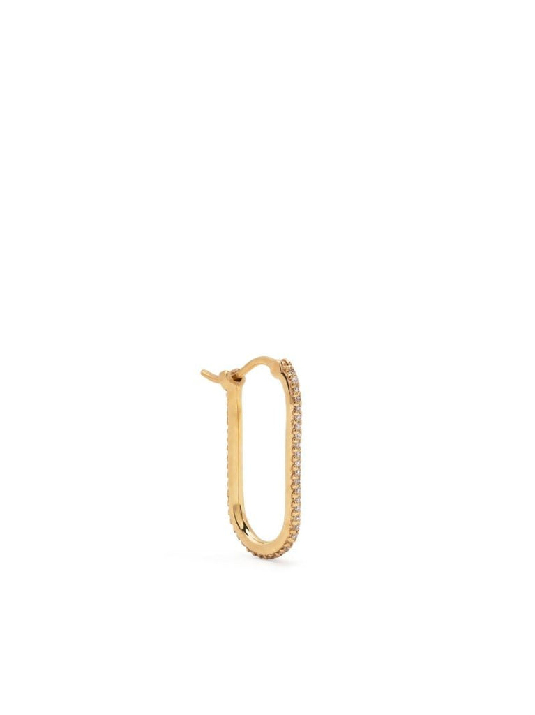 18k Yellow Gold Small Pave Fob Diamond Single Hoop Earring