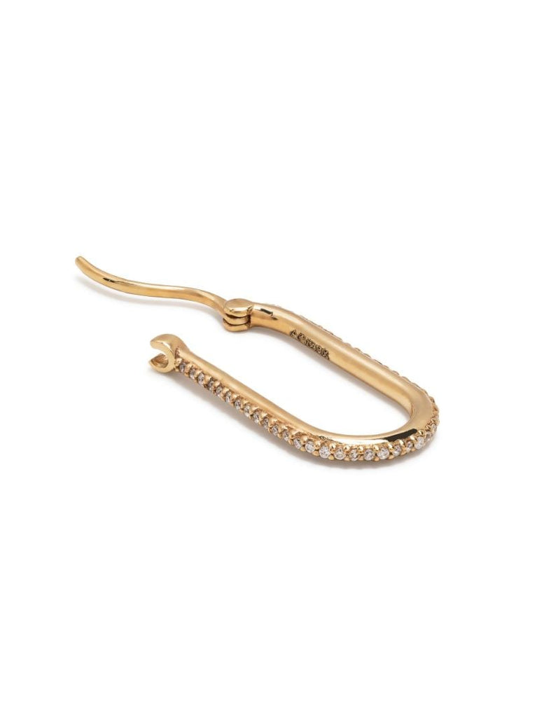 18k Yellow Gold Small Pave Fob Diamond Single Hoop Earring