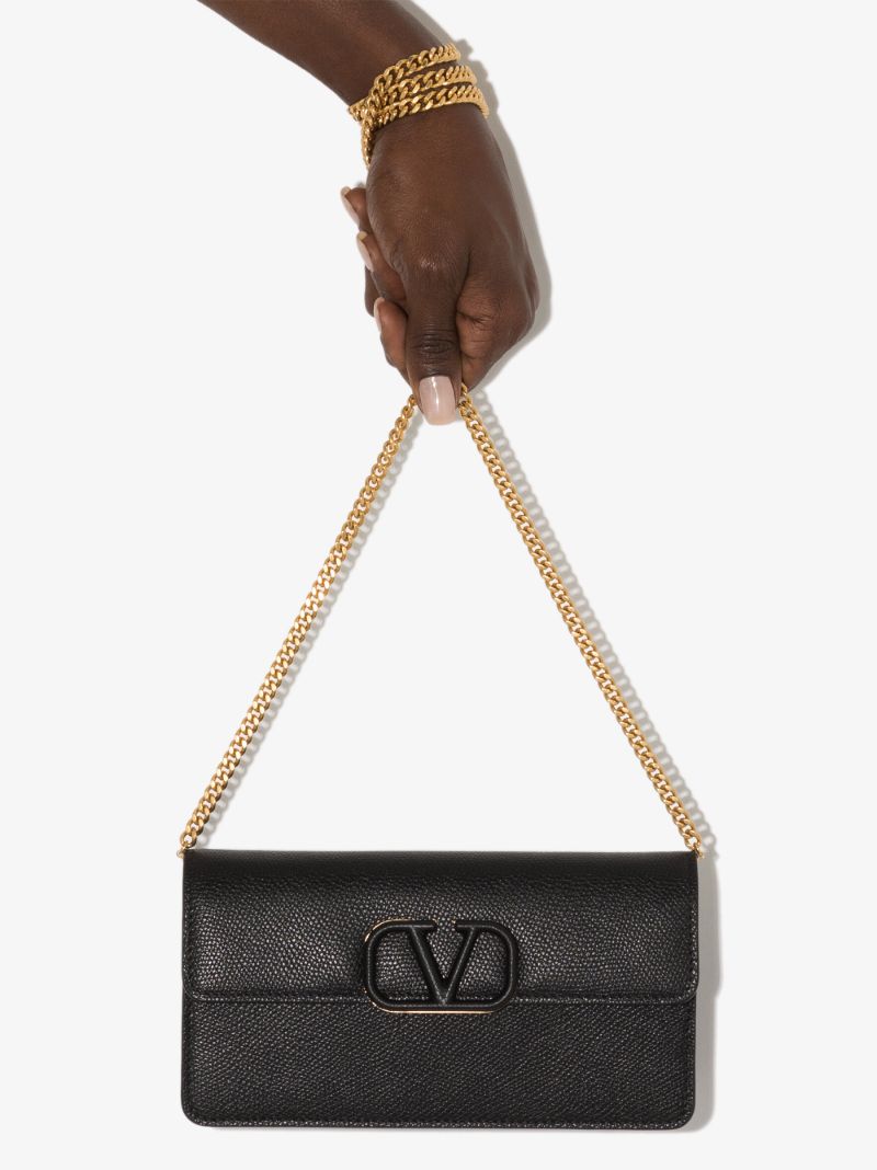 Black Vlogo Signature Leather Chain Wallet