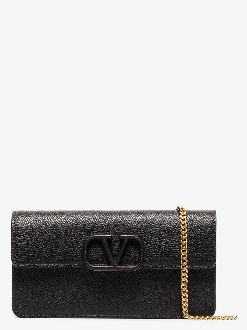 Black Vlogo Signature Leather Chain Wallet