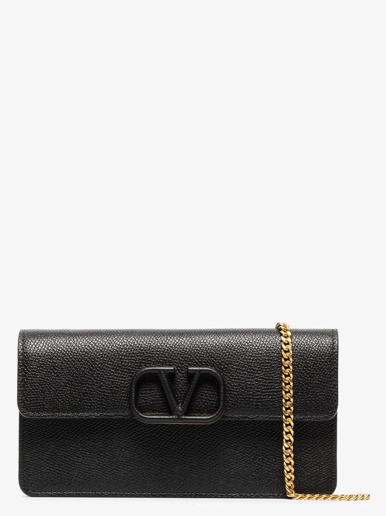 Black Vlogo Signature Leather Chain Wallet