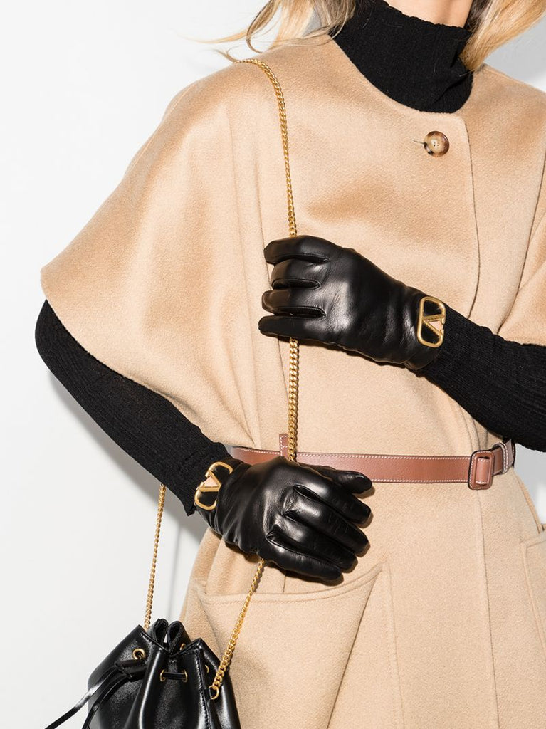 Black Vlogo Signature Leather Gloves