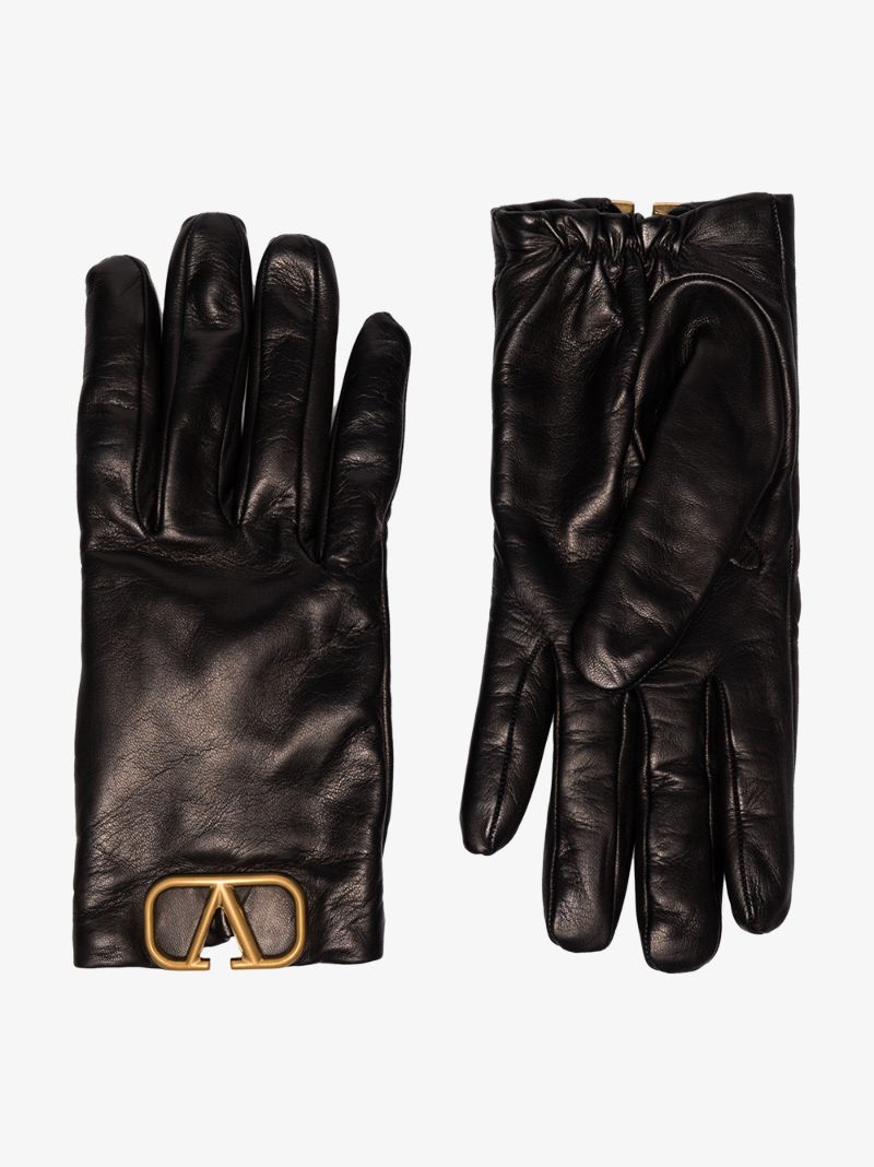 Black Vlogo Signature Leather Gloves
