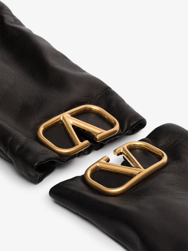 Black Vlogo Signature Leather Gloves