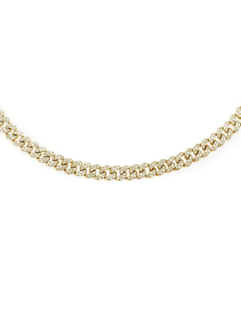 18k Yellow Gold Mini Link Diamond Choker Necklace