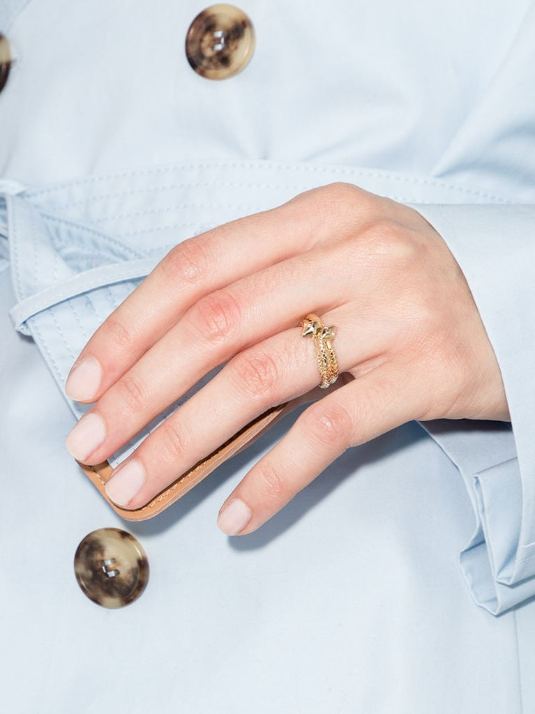 18k Yellow Gold Snake Bookends Diamond Ring