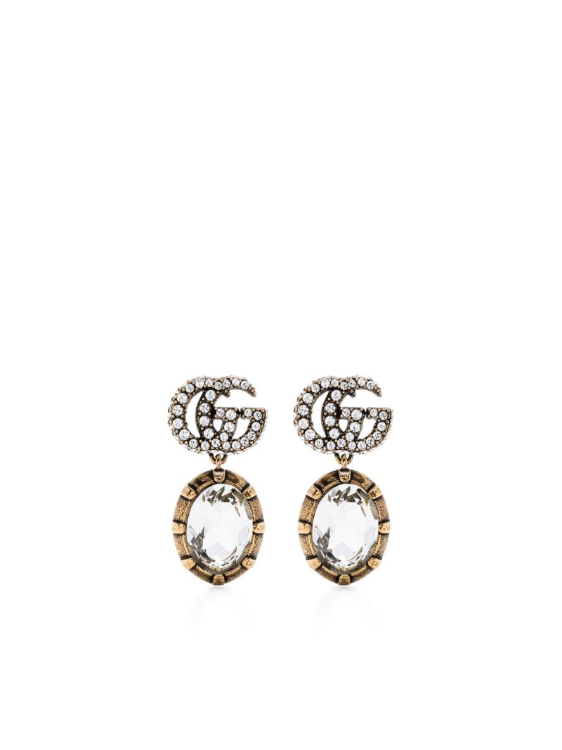 Gold-tone Double G Crystal Drop Earrings