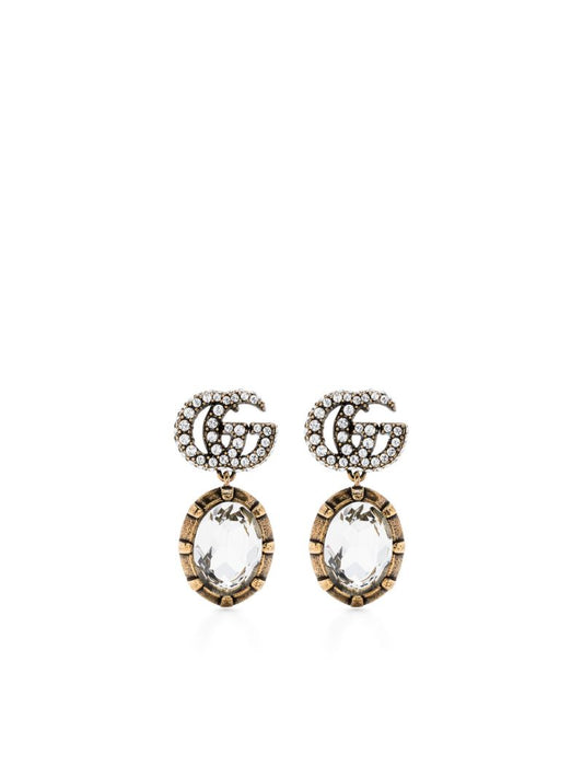 Gold-tone Double G Crystal Drop Earrings