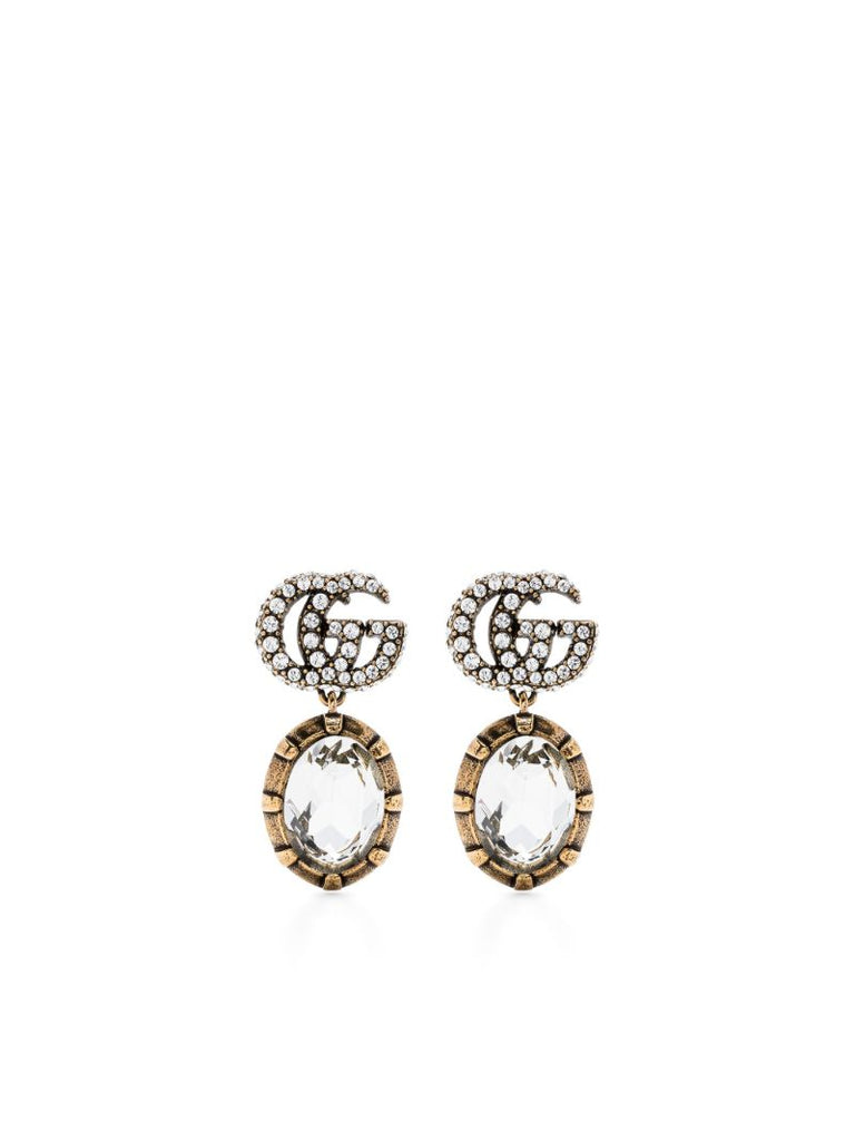 Gold-tone Double G Crystal Drop Earrings