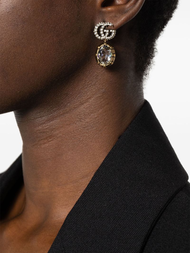 Gold-tone Double G Crystal Drop Earrings