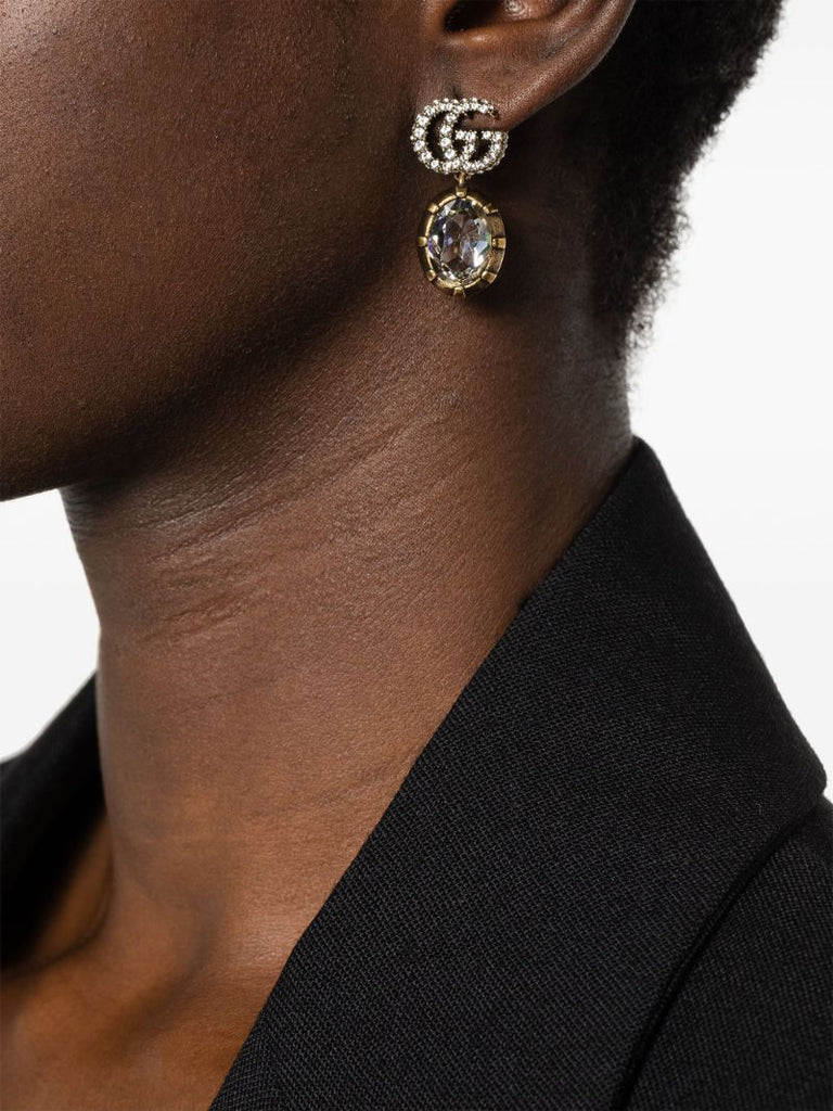 Gold-tone Double G Crystal Drop Earrings
