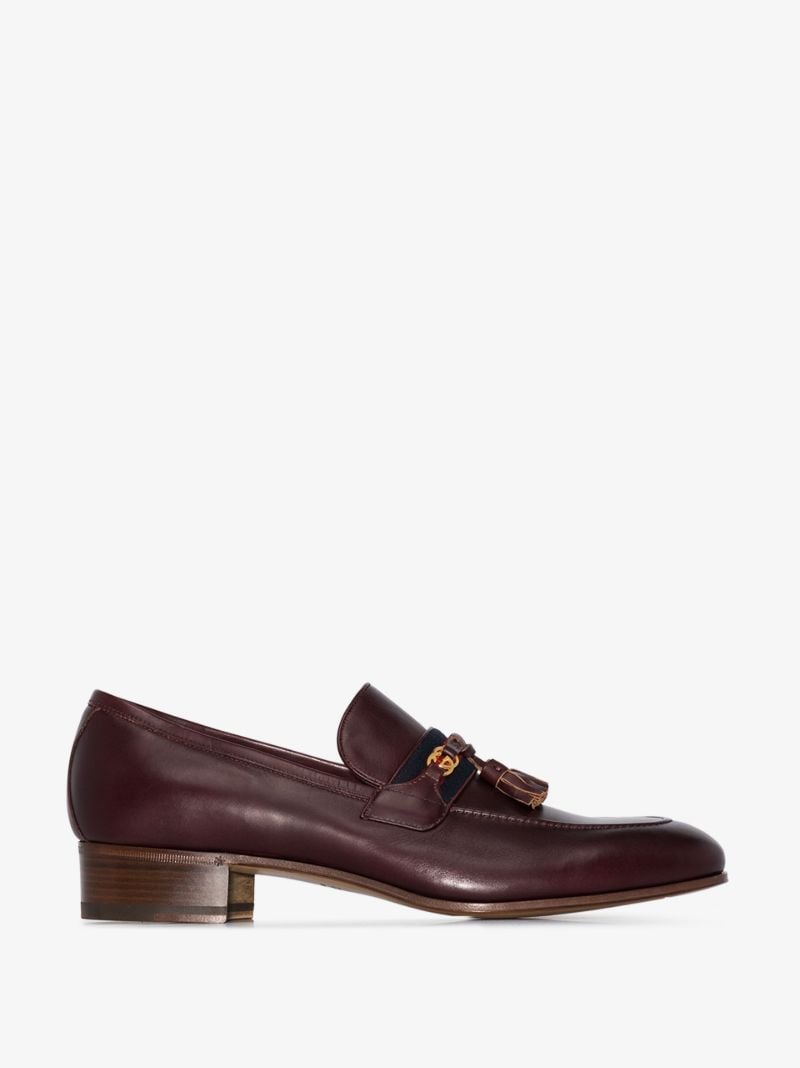 Brown Web Detail Interlocking G Leather Loafers